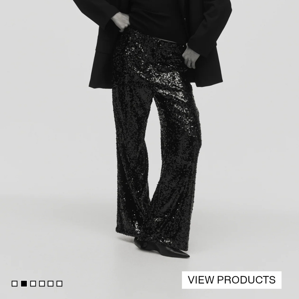 H&M Black Herringbone Patterned Sequin Pants Size S NWT